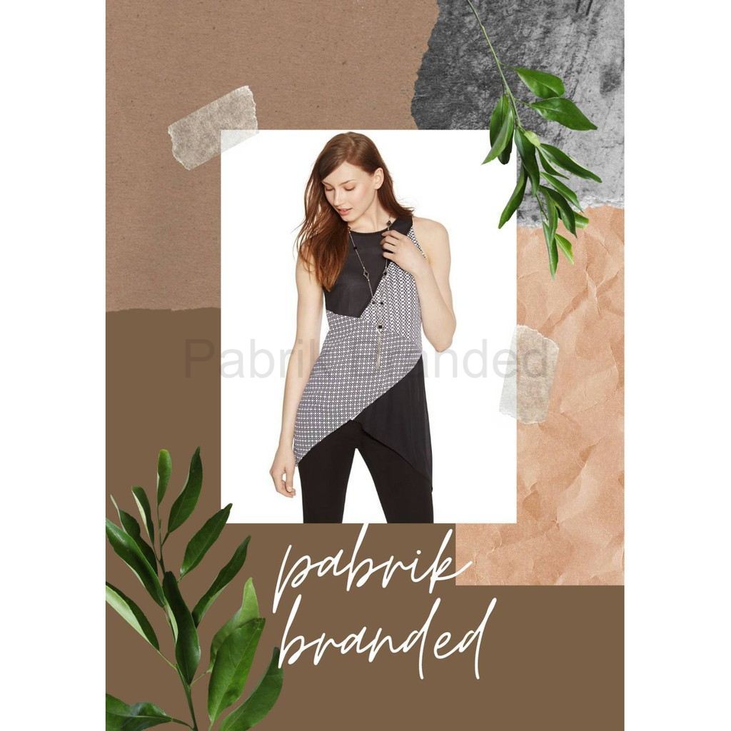 Pabrik branded WHBM sleeveless blouse M hitam putih print motif chain rantai polkadot sifon crepe O 