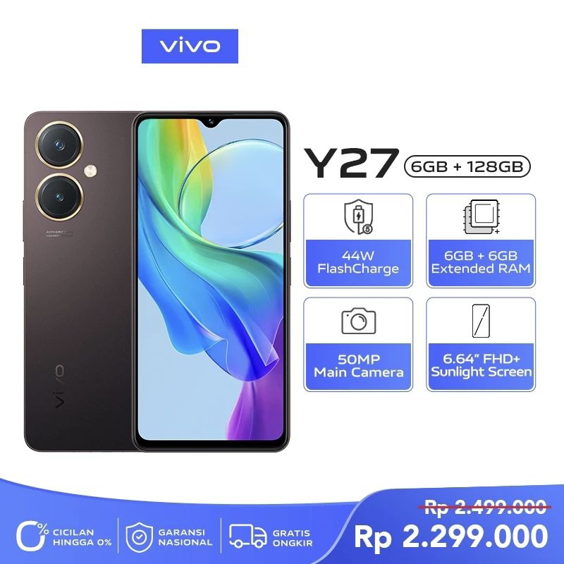 VIVO Y27 RAM 6/128GB BLACK (RAM 6+6GB EXTENDED , 50MP CAMERA , 44W FLASHCHARGE 5000mAh )