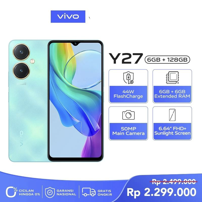 VIVO Y27 RAM 6/128GB BLUE ( + 6GB EXTENDED , CAMERA 50MP , BATERAI 5000mAh 44W FLASHCHARGE )