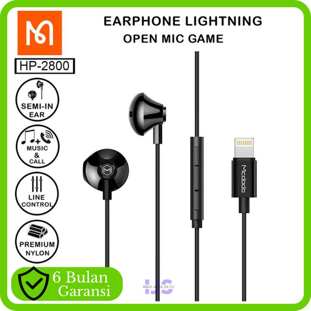 MCDODO HP-2800 Handsfree Earphone Headset For Iphone Lightning Audio Call Mic MFI Earphone Lightning