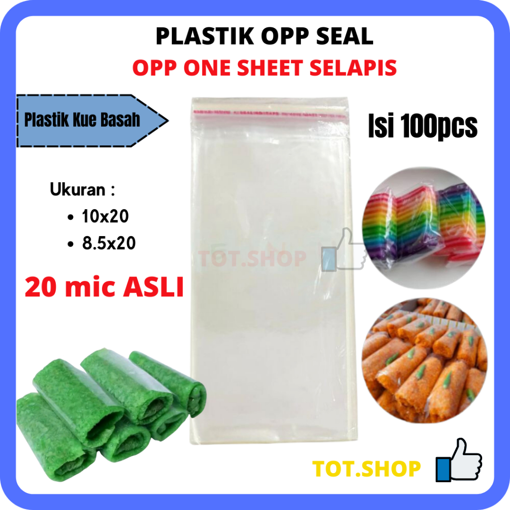 [100-lbr] One Sheet Plastik OPP Lem Selapis Selembar Plastik Kue Basah, Risoles, Kue 10x20 / 8.5x20 