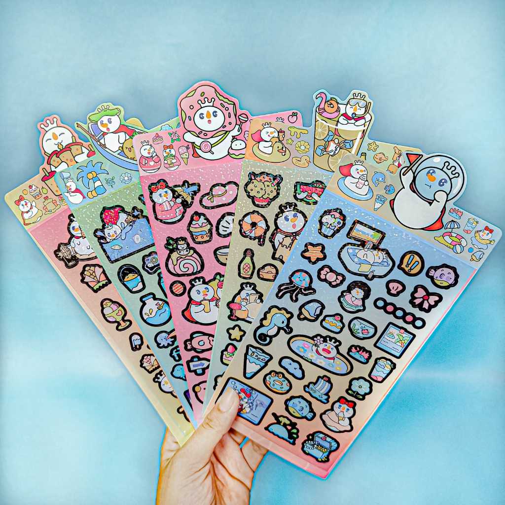 

sticker momo nono & cici Stiker Glitter MIXUE Hologram Viral Lucu Tempelan 1 Lembar Acak Murah
