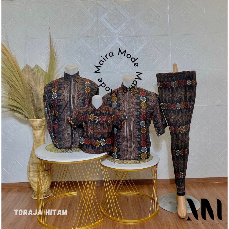 SET COUPLE BATIK KELUARGA TORAJA HITAM / COUPLE BATIK PESTA KELUARGA