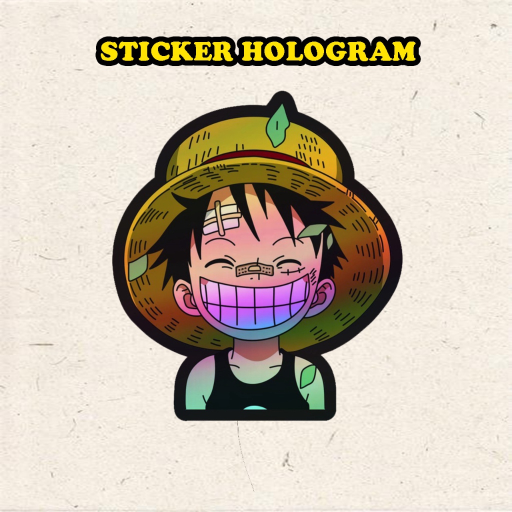 Stiker Hologram Anime Luffy Kecil One piece sticker case hp & laptop ukuran 6 cm