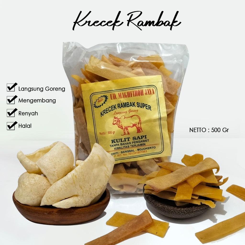 

Stik Krecek Rambak panjang kulit sapi 100% asli Non MSG Langsung Goreng tanpa dijemur kerupuk kulit sapi Halal krupuk rambak gurih