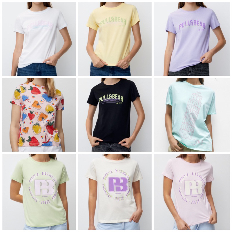 Ready Jastip Pull&Bear SALE ‼️ Jasa titip beli Short Sleeve Print Logo Fit Tshirt Lilac Black Tosca 