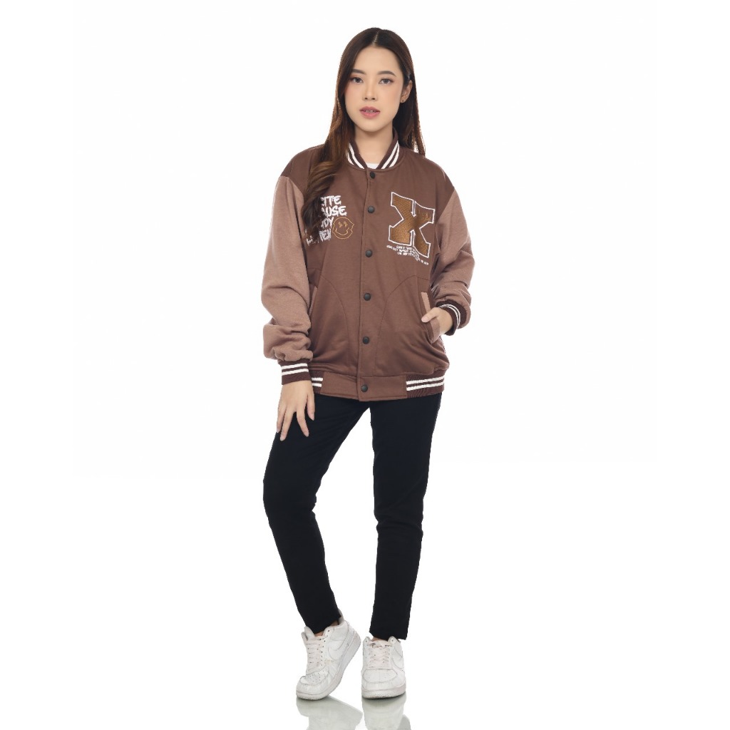 Dhozen Jaket Varsity Fleece Reakles One Layers Coklat