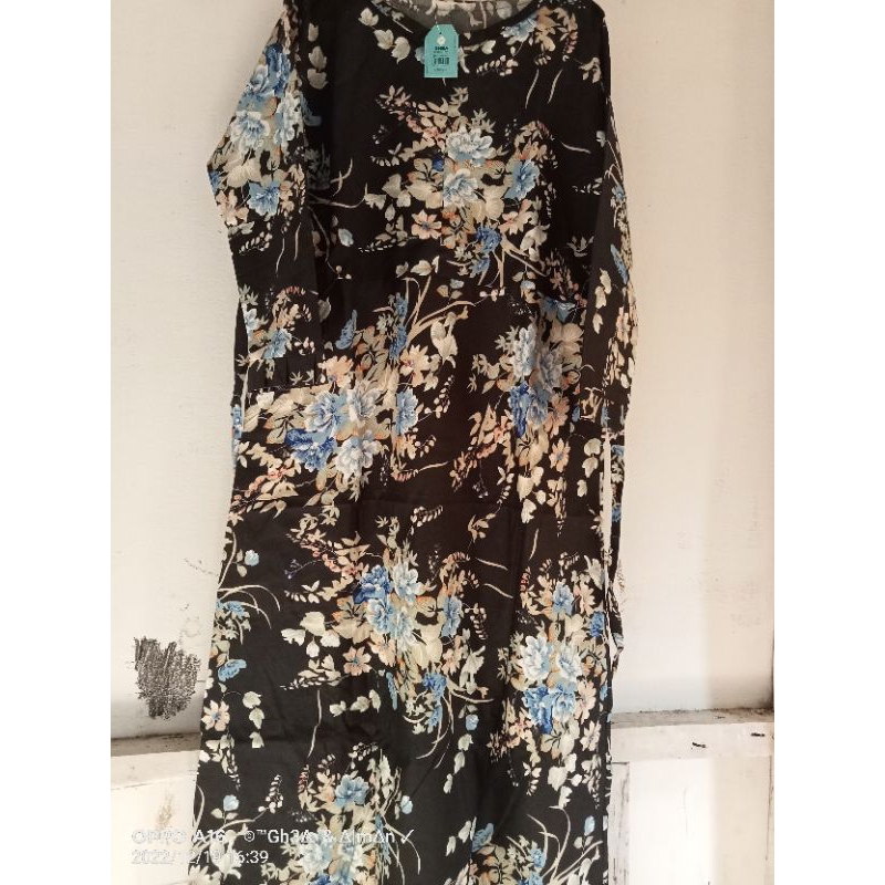 gamis wanita motif bunga hitam || gamis kekinian motif bunga
