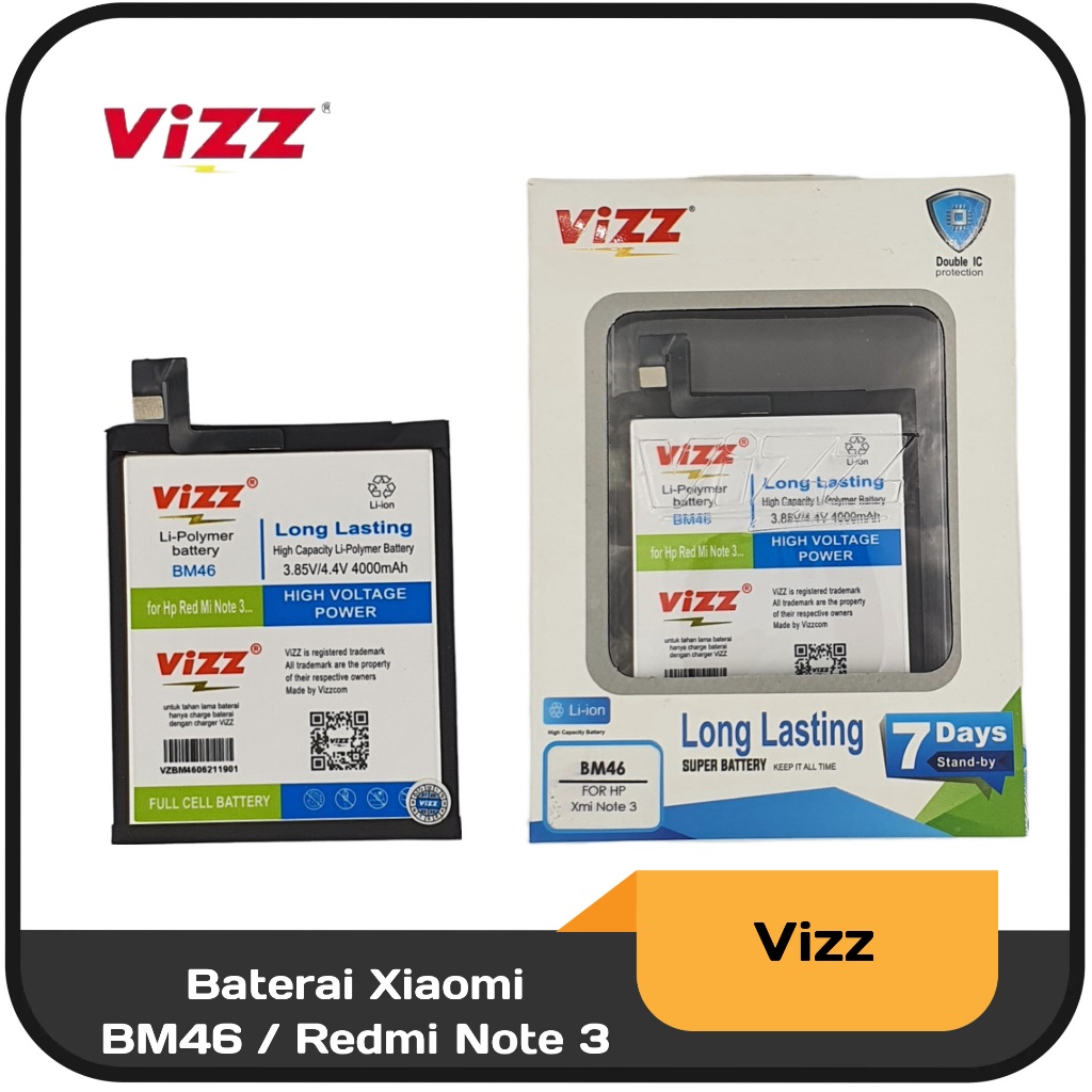 Baterai Vizz Xiaomi BM46/Redmi Note 3/Redmi Note 3 pro