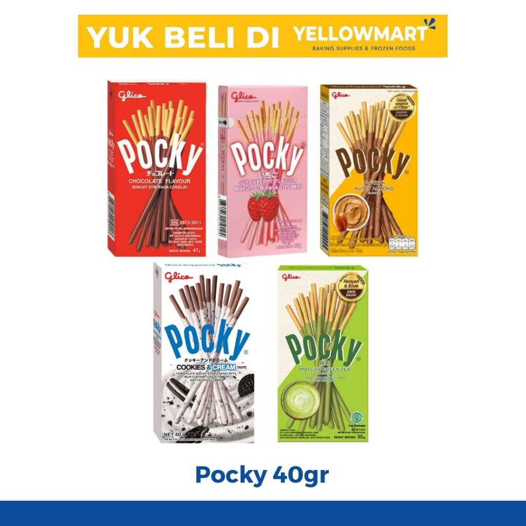 

Pocky 40gr - Pocky rasa Cokelat, Stroberi, Nutty Almond, Cookies & Cream, Matcha