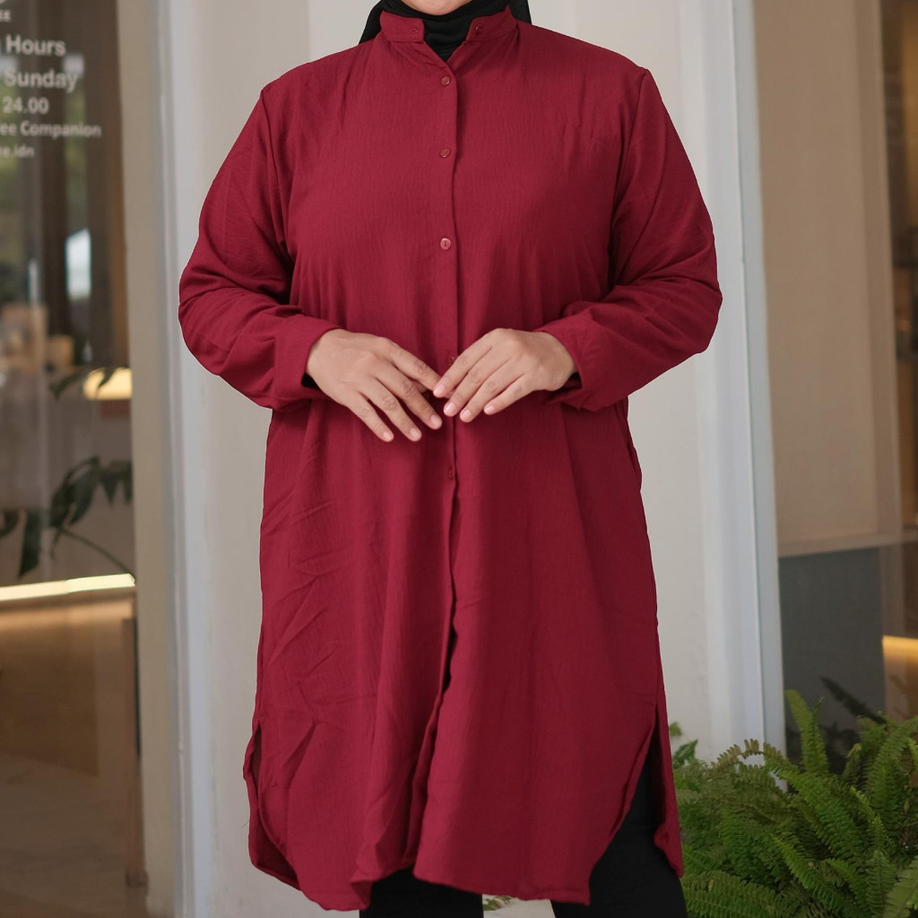 Avala Tunik Merah Maroon Jumbo LD 120 Polos Premium Exclusice XXL - XXXL Long Tunic Rayon Crinkle