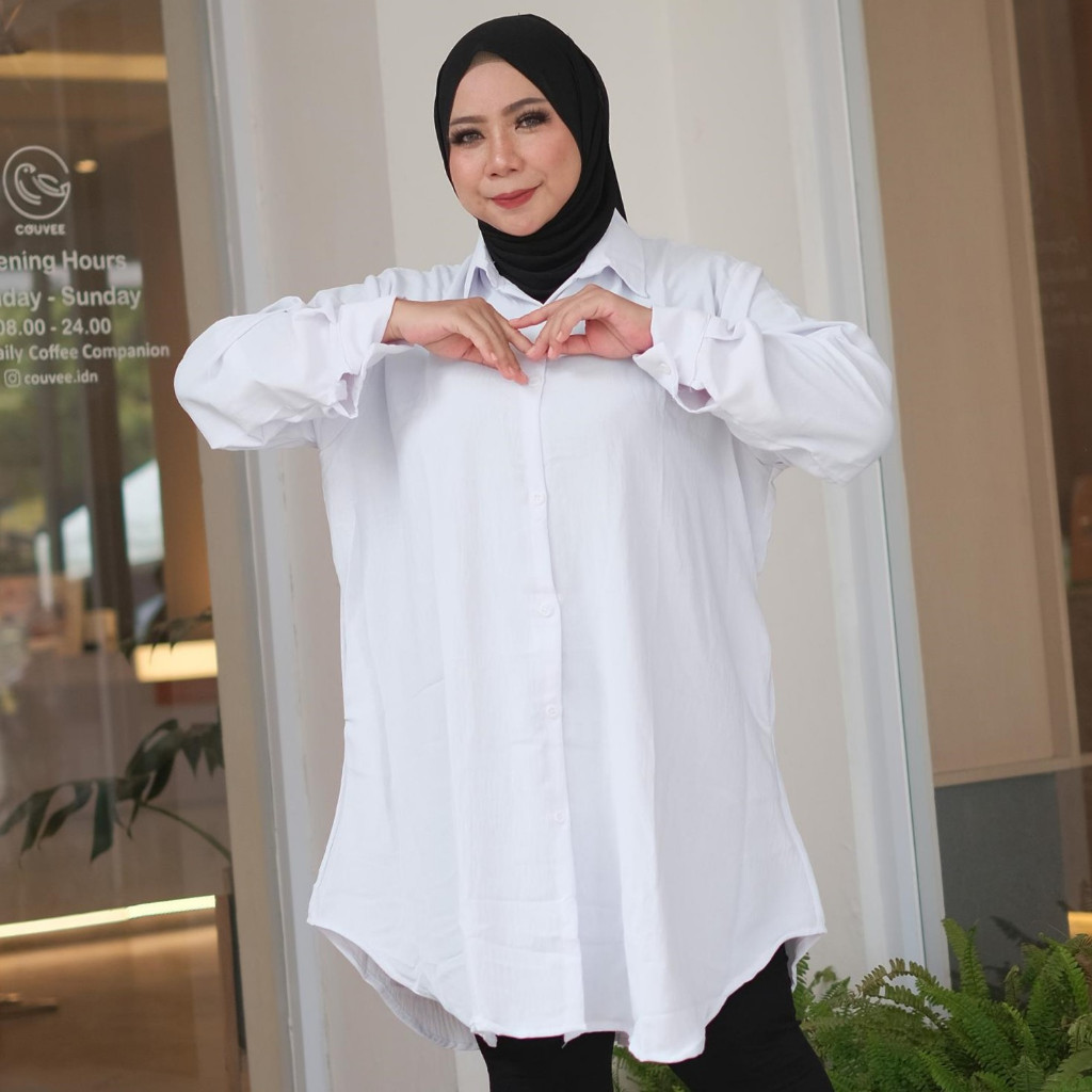 Avala Tunik Putih Bersih Katun Kringkel Baju Kerja Putih Tunik Putih Jumbo