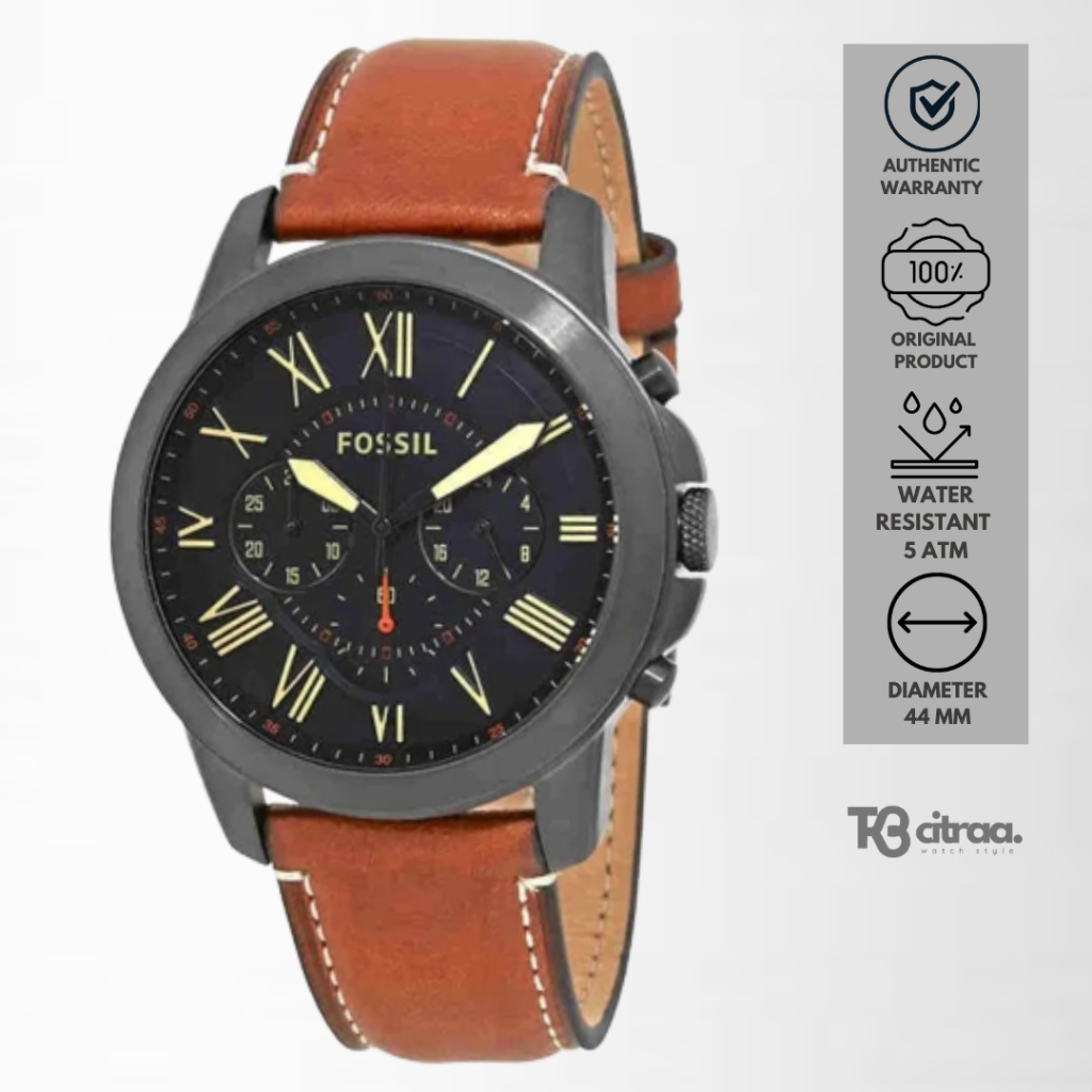 jam tangan fashion pria fossil men grant analog strap kulit cowok chronograph brown leather water resistant casual elegant original FS5241