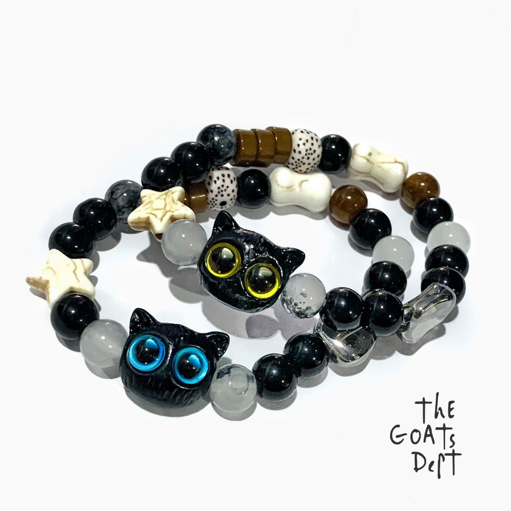 The Goats Dept - Yellow Blue Eye Cat Beads Bracelet Original / tgd968 gelang model kucing hitam blac