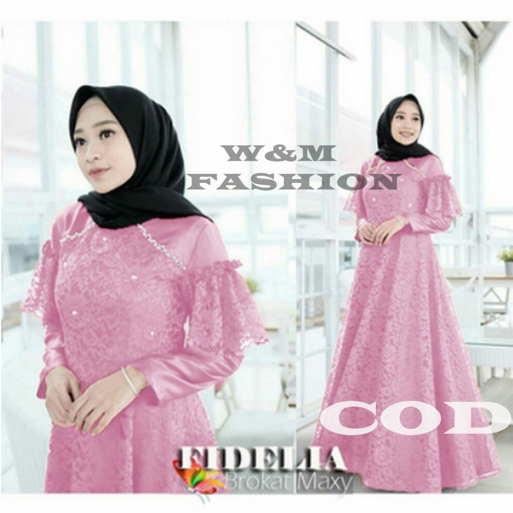 WM - MAXY DRESS FIDELIA LD102 / FIDELIA MAXY DRESS / GAMIS KONDANGAN BAHAN VELVET DAN BROKAT IMPORT 