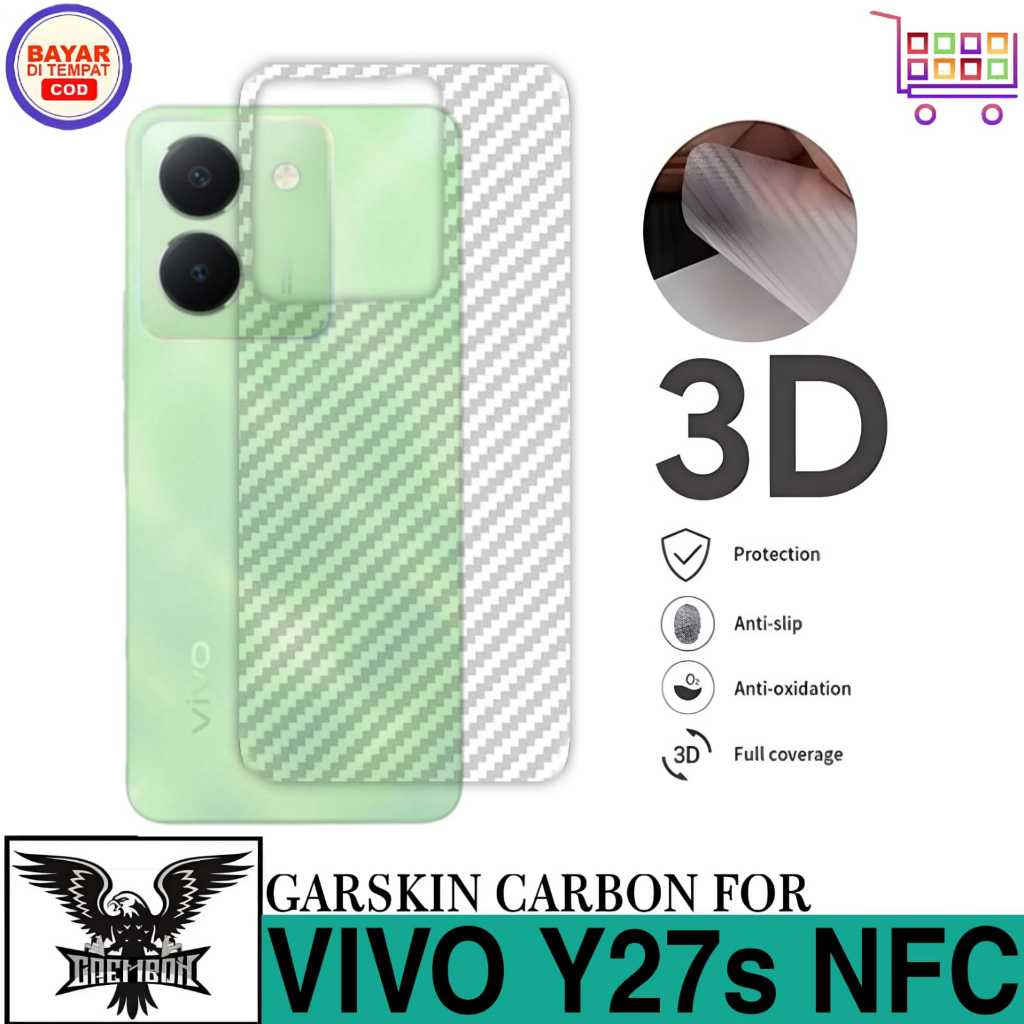 Promo Garskin Carbon VIVO Y27s NFC Anti Gores Belakang Handphone Anti Lengket Bekas Lem