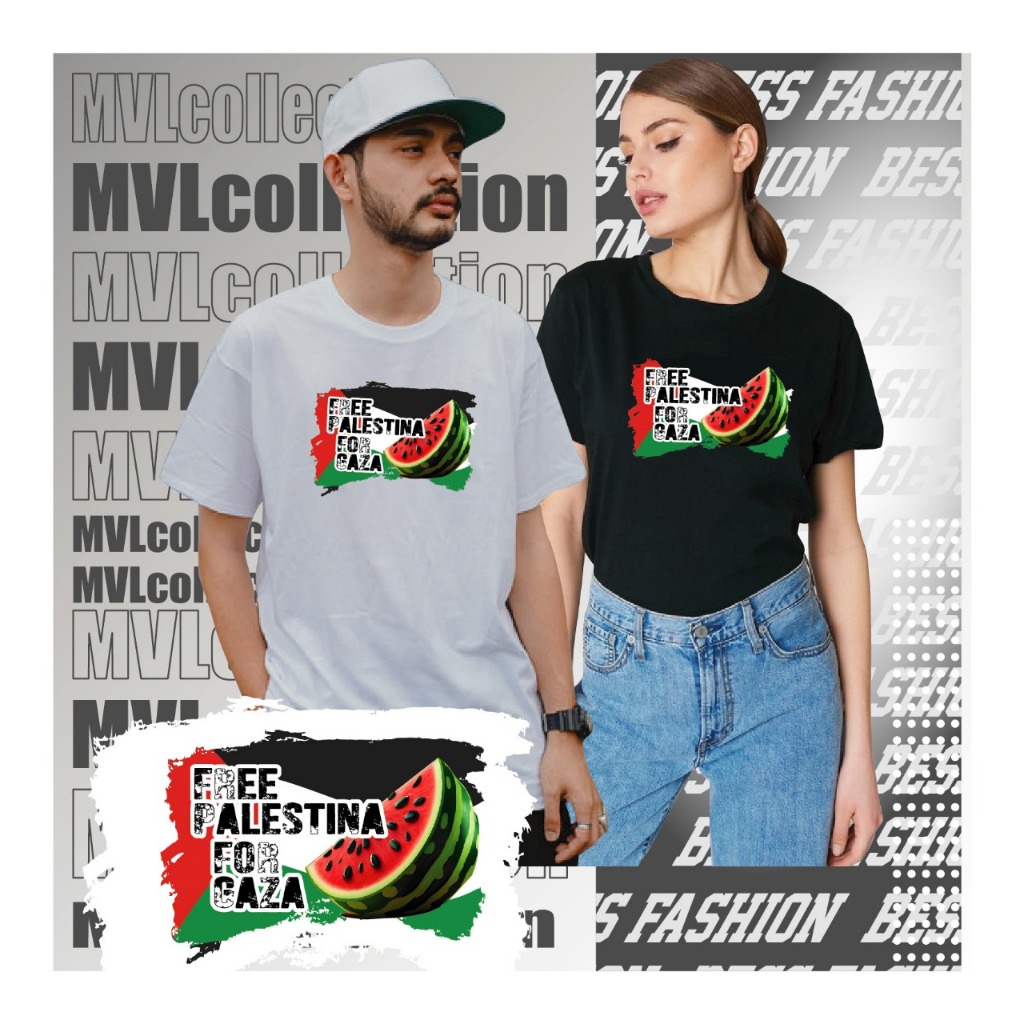 KAOS WANITA MUSLIM FREE PALESTINA FOR GAZA PAKAIAN WANITA DAN PRIA SABLON DIGITAL
