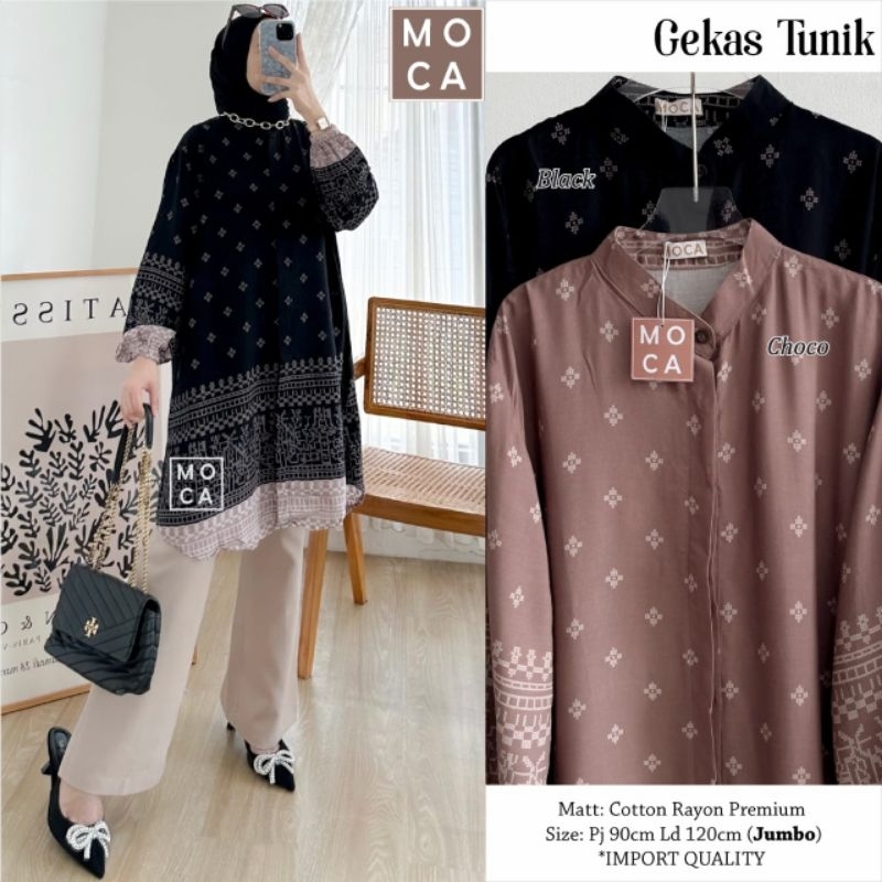 gekas kemeja tunik ori moca tunik jumbo ld 120 xl xxl tunik rayon motif premium kemeja kantor wanita