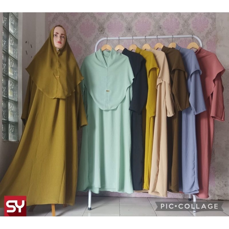 set gamis abaya jumbo crinkel polos