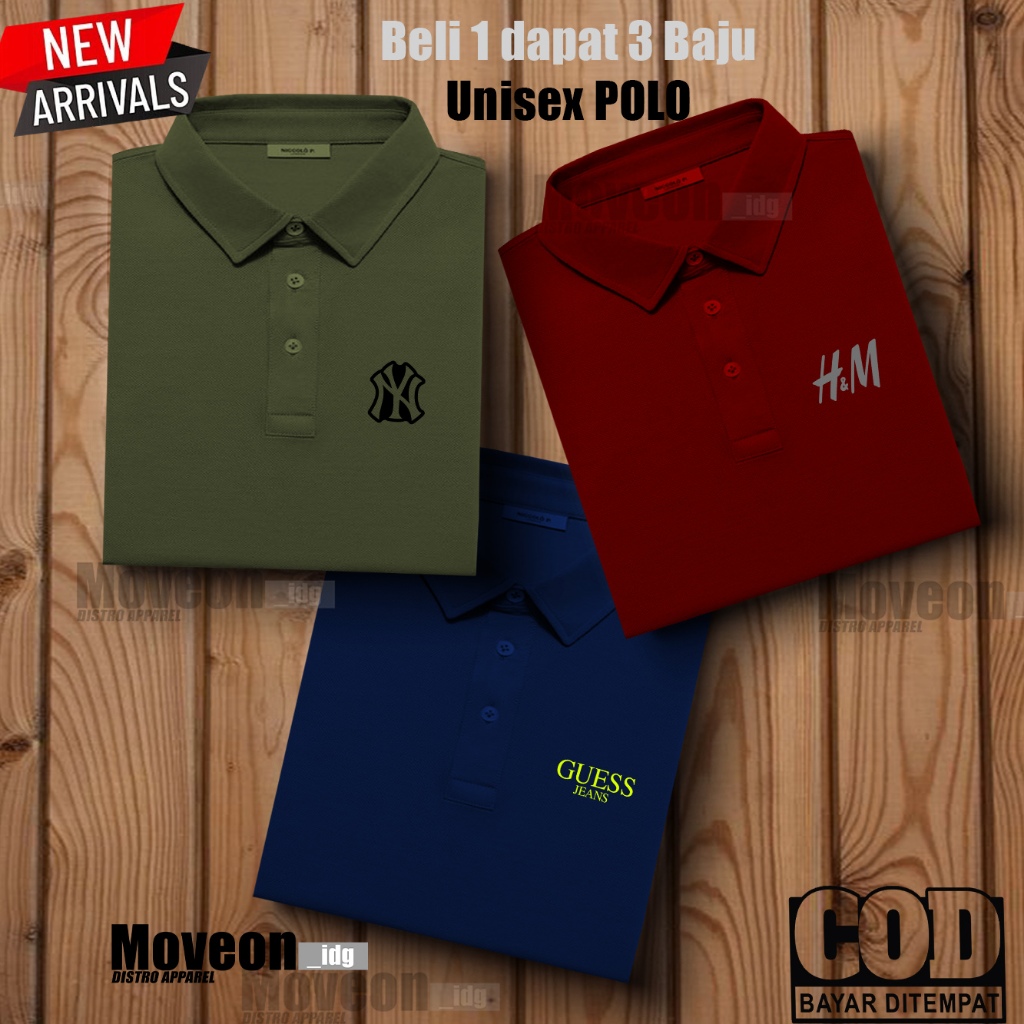 BUY 1 GET 3 Polo  Baju Kaos Polo Pria Lengan Pendek / Baju Kaos Pria Wanita Premium / Baju Kaos Distro Premium Quality Newyork 01 #hm #guess