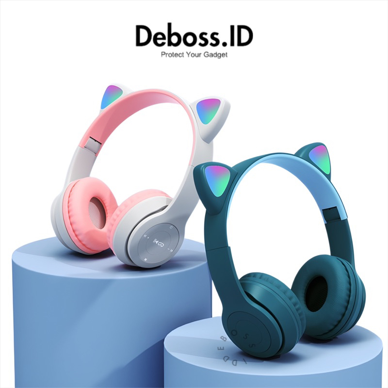 Deboss-P47M Headphone Headset Bluetooth Gaming Cat Ears Wireless Bluetooth RGB Led Light Super Bass 