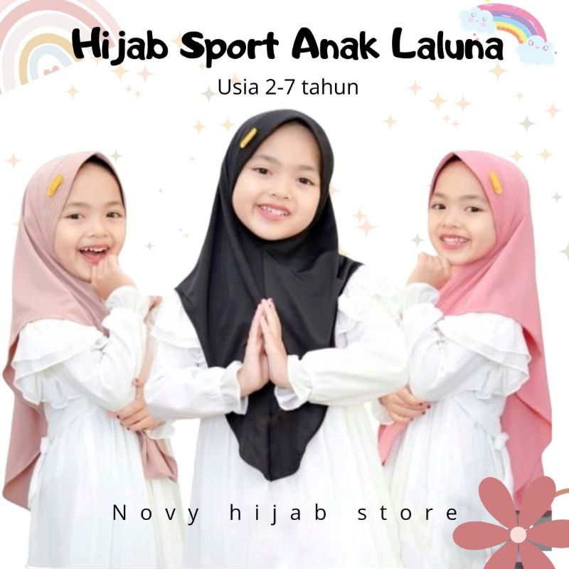Hijab Sport Anak Bergo laluna Jilbab Sporty Anak Usia 5-10th Tanggung Bahan Jersey super tebal adem 