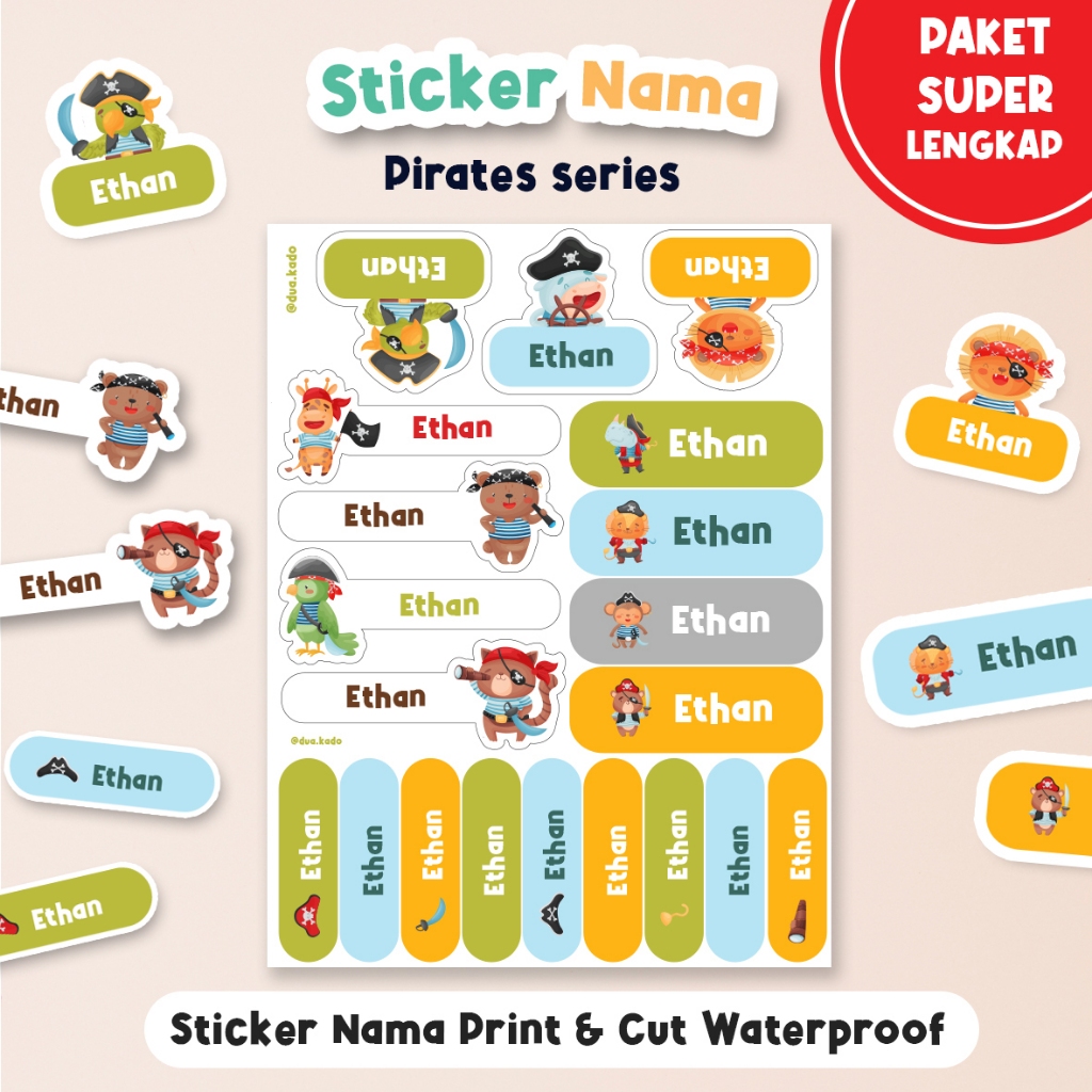 

HJK Label Nama Waterproof all in one, Stiker Nama tumbler, kotak pensil, Print and Cut custom nama