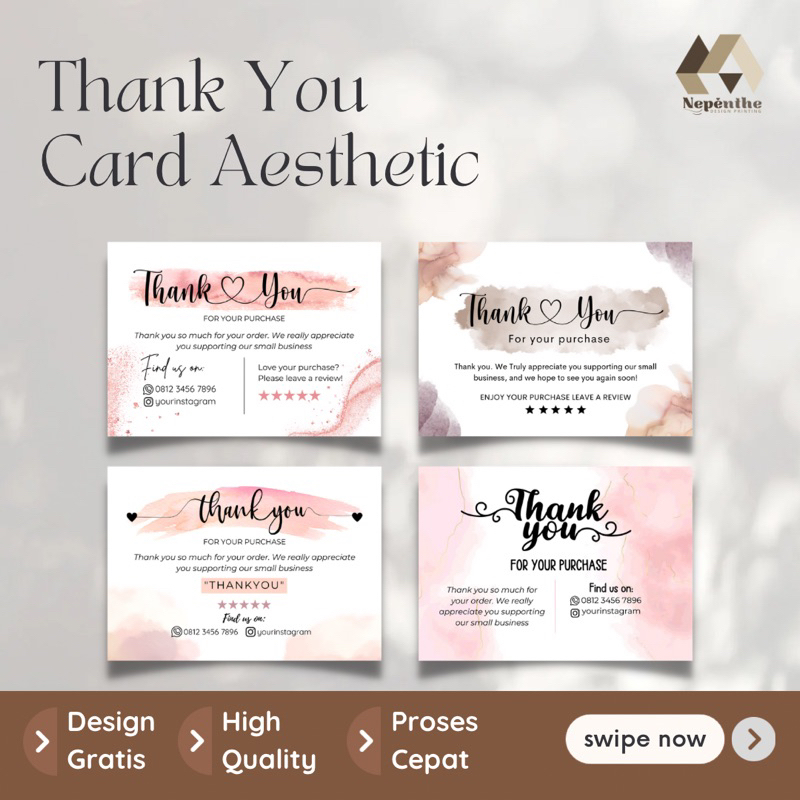 Thank You Card Aesthetic / Kartu Ucapan Terima Kasih  / Thankyou card  / free desain / custom desain