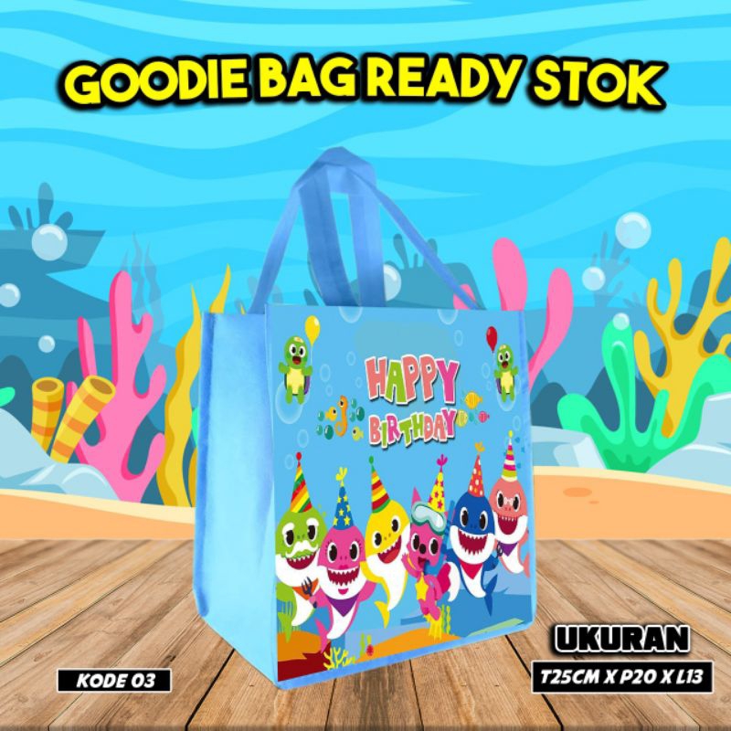 

{LANCAR 10Pcs} tas kantong makanan snacks/goodie bag karakter baby shark katalog 03/tas ultah/kantong