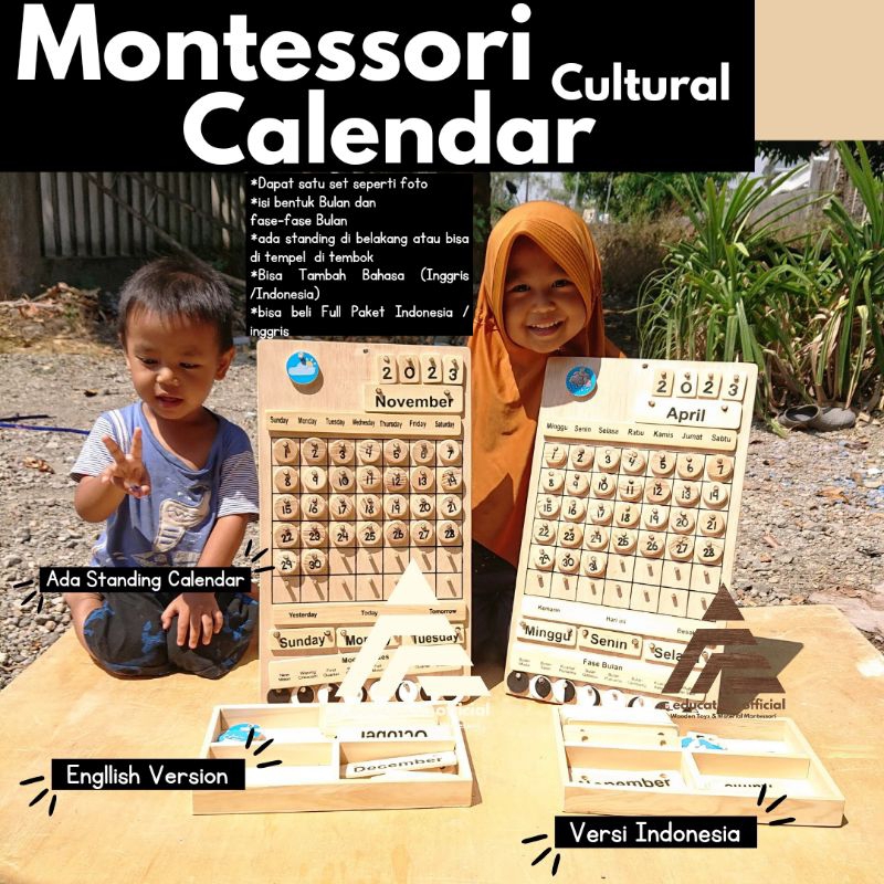 

MONTESSORI CALENDAR / KALENDER Montessori INDONESIA INGGRIS WOODEN CALENDAR cultural Montessori