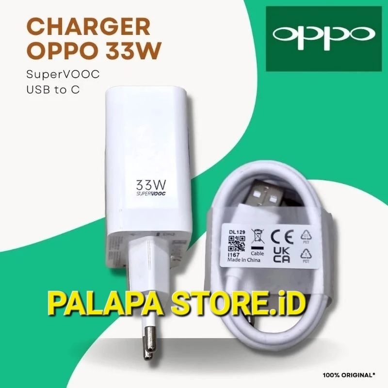 CHARGER OPPO 33WATT SUPER VOOC TYPE C RENO 7 7Z 8 8Z 8T 4G A96 A95 A78 A77S A76 A74 CASAN ORI OPPO 3