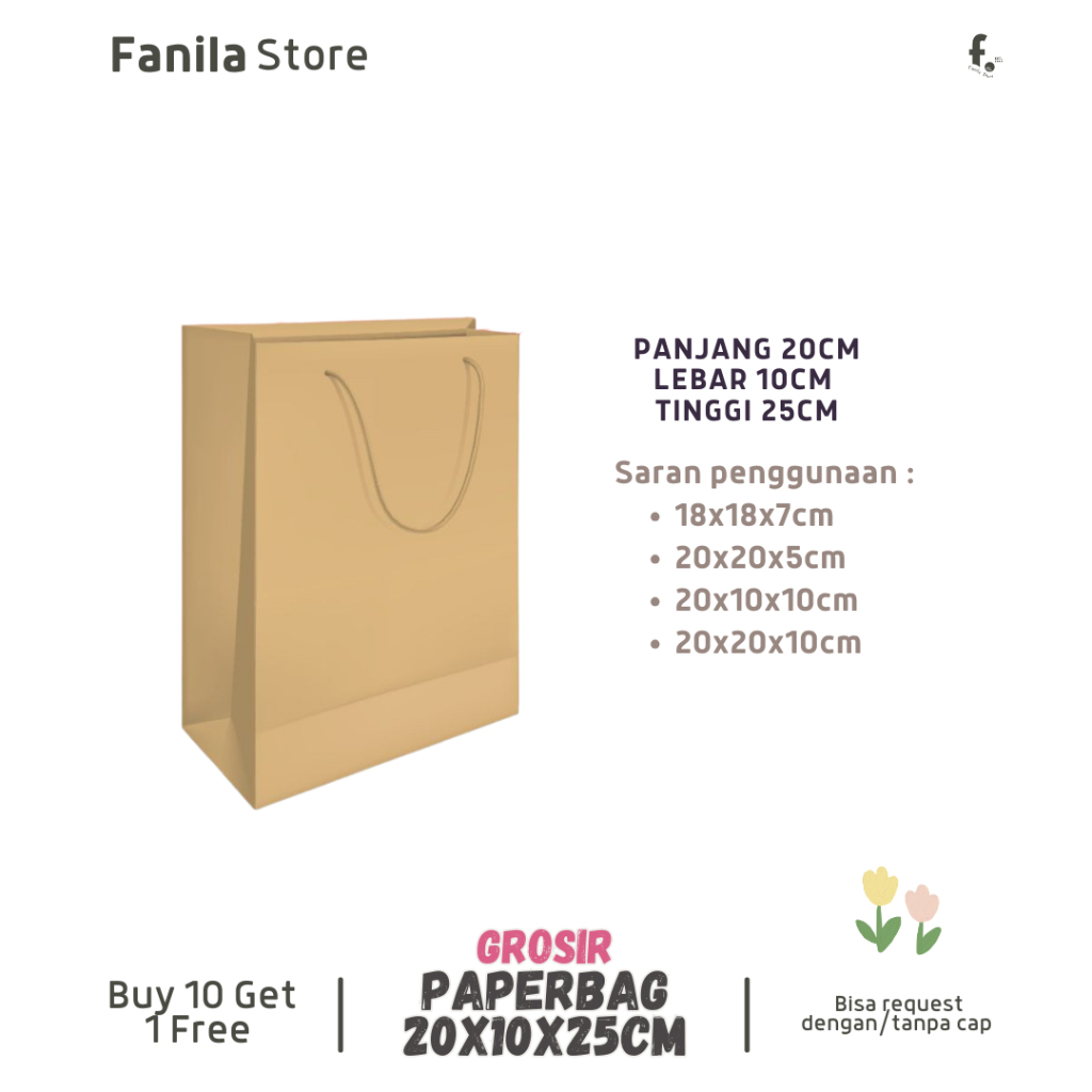 

[GROSIR] Paperbag Coklat 20x10x25cm/ Paperbag kertas/ tas kado