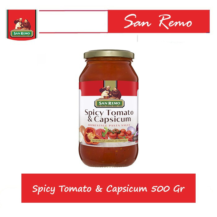

San Remo Pasta Sauce Spicy Tomato And Capsicum 500 Gr / Saus Pasta Spicy Tomato Capsicum