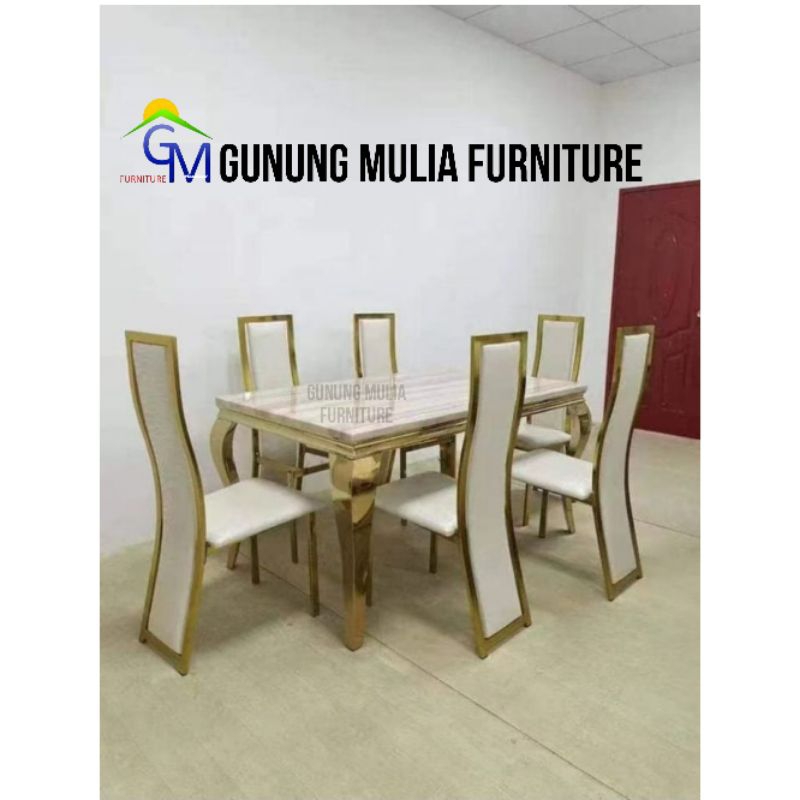 Meja Makan Batu Alam Kaki Gold 601 (Hanya Meja Saja)