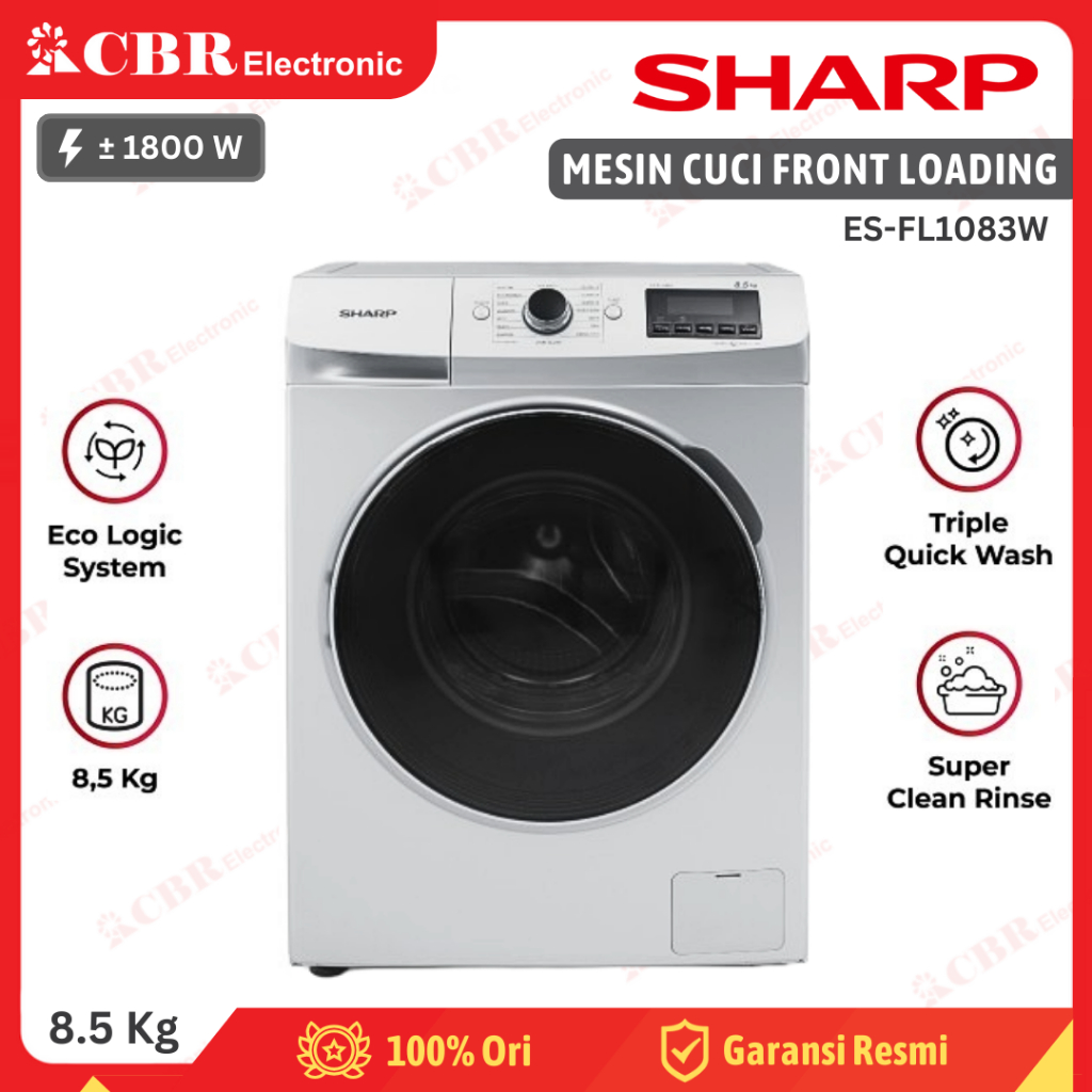 Mesin Cuci SHARP Front Loading 8.5 Kg ES-FL1083W