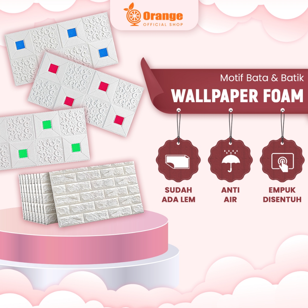 Paket 10 Lembar Wallpaper 3D Modern Foam Batu Bata Wallpaper (Paket 10 Lembar)