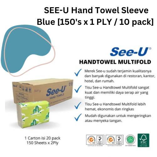 SEE-U Hand Towel Sleeve Blue [150's x 2 PLY / 10 pack]