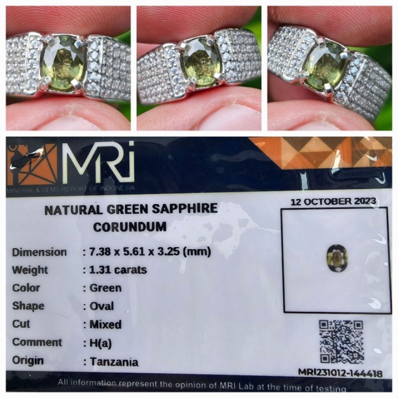 Natural Green Sapphire Tanzania Memo 1.31 crt