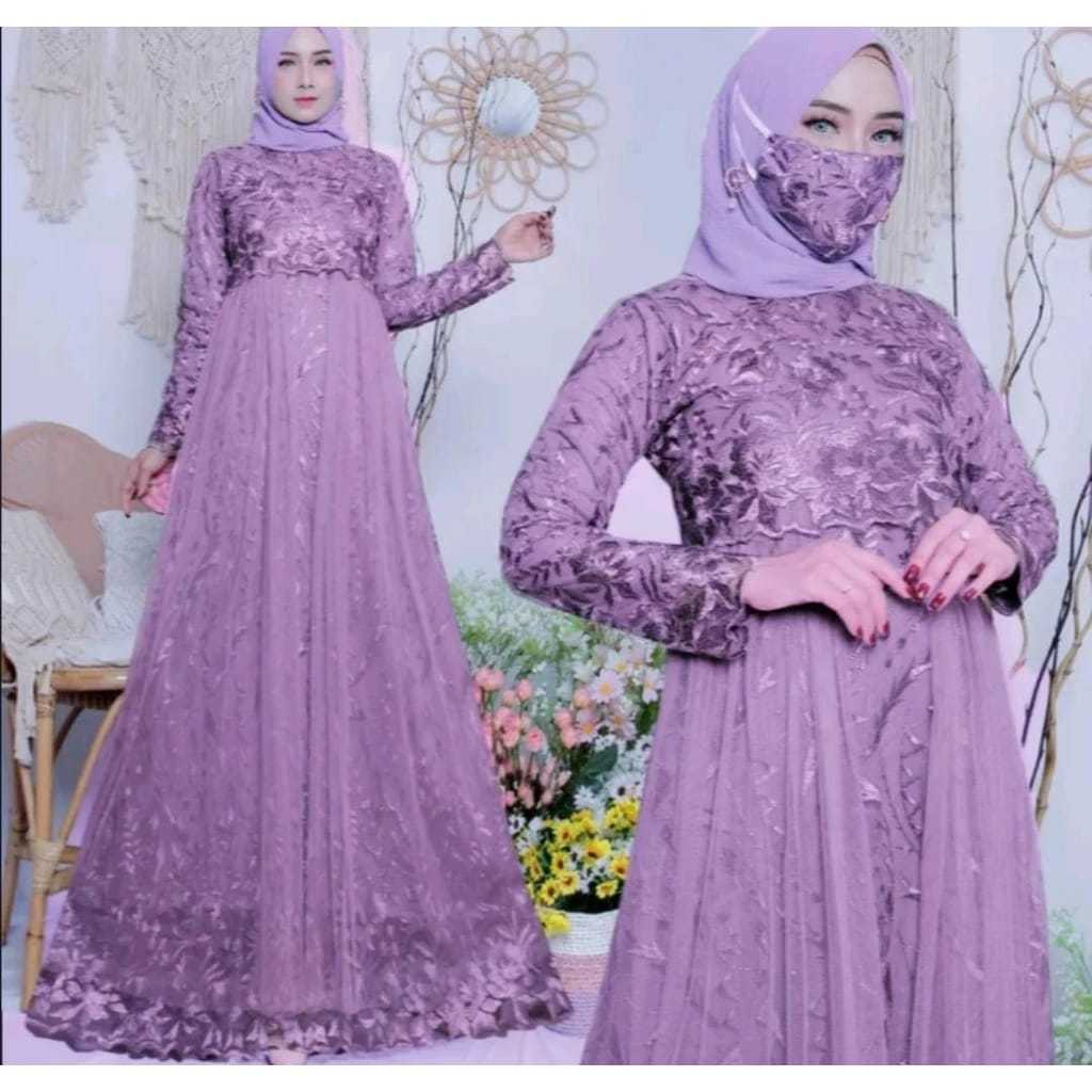 Bisa COD - Gamis Wanita Alexa Tulle Brukat Original Free Masker / Alexa Tulle Gamis Kondangan / Alex
