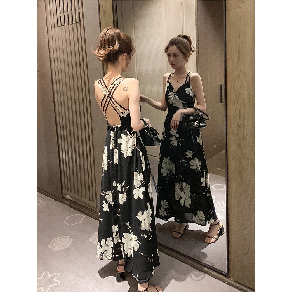 Baju Terusan Wanita Baju Pantai Baju Pesta Backless Dress Motif Bunga
