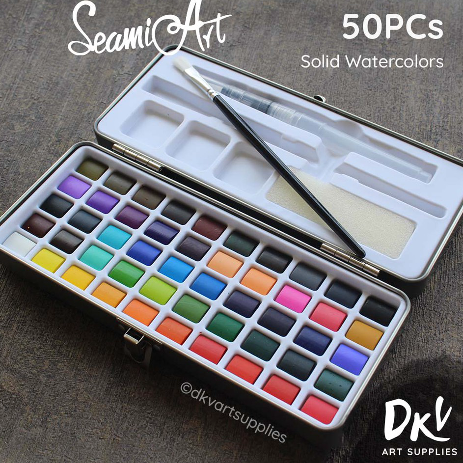 

Terkini Seamiart 50 / 72 / 90 Warna Colors Solid Watercolor Cat Air Tin Box Set Model Terkini