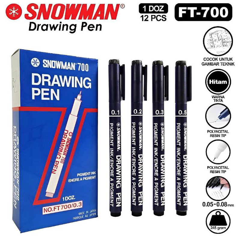 

12.12 Terlaris DRAWING PEN SNOWMAN FT-700 0.1~ 0.8 (1PAK/12PCS) !!!