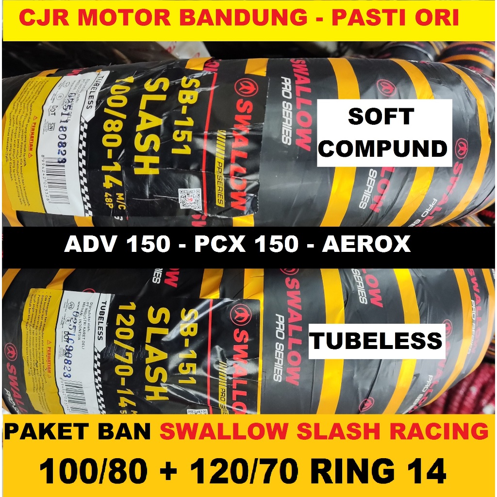 PAKET BAN 100/80 & 120/70 RING 14 BAN MOTOR BALAP SOFT SWALLOW SLASH VARIO PCX 150 AEROX LEXI
