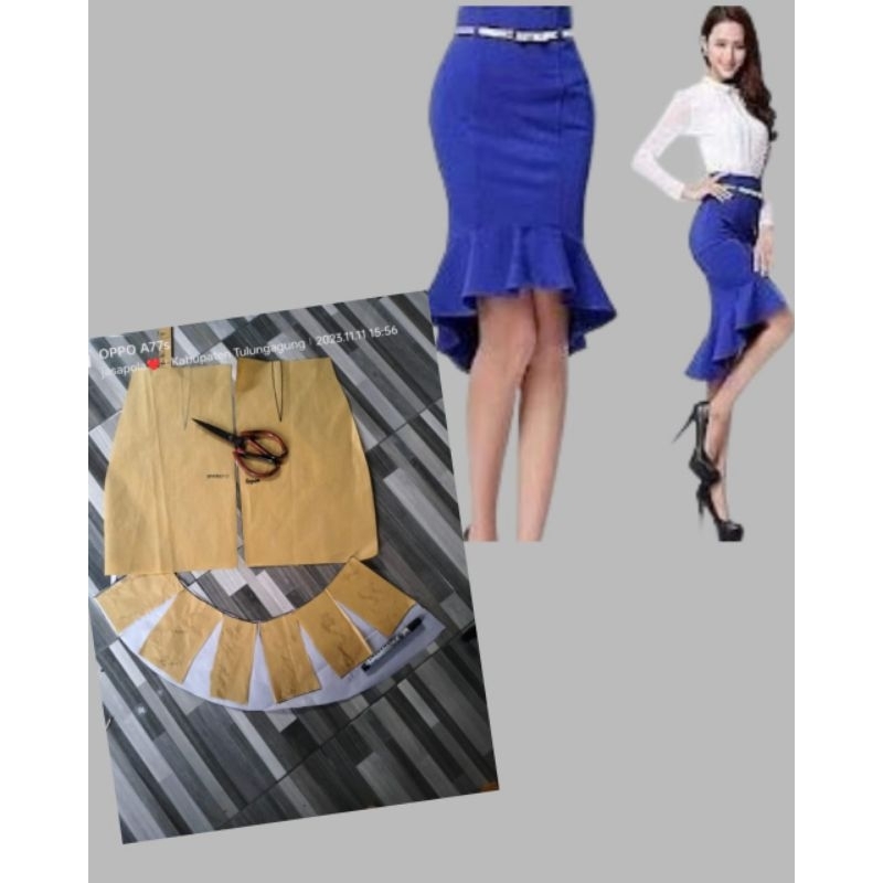 pola instan rok span high waist