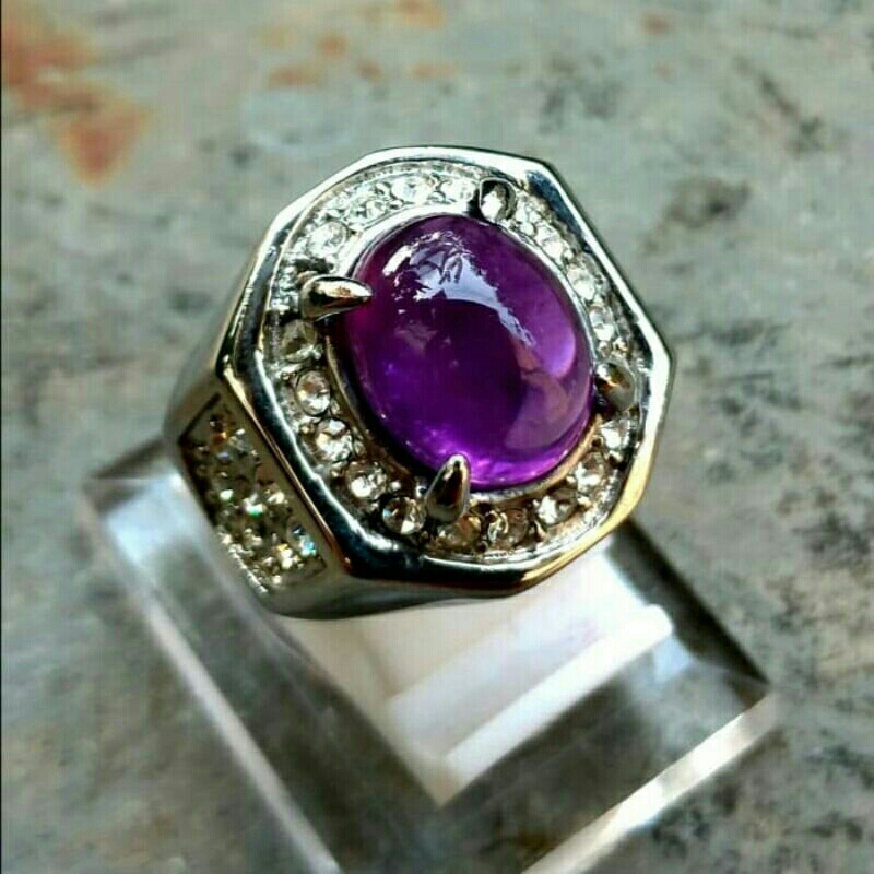 cincin akik batu kecubung Wulung ring perak