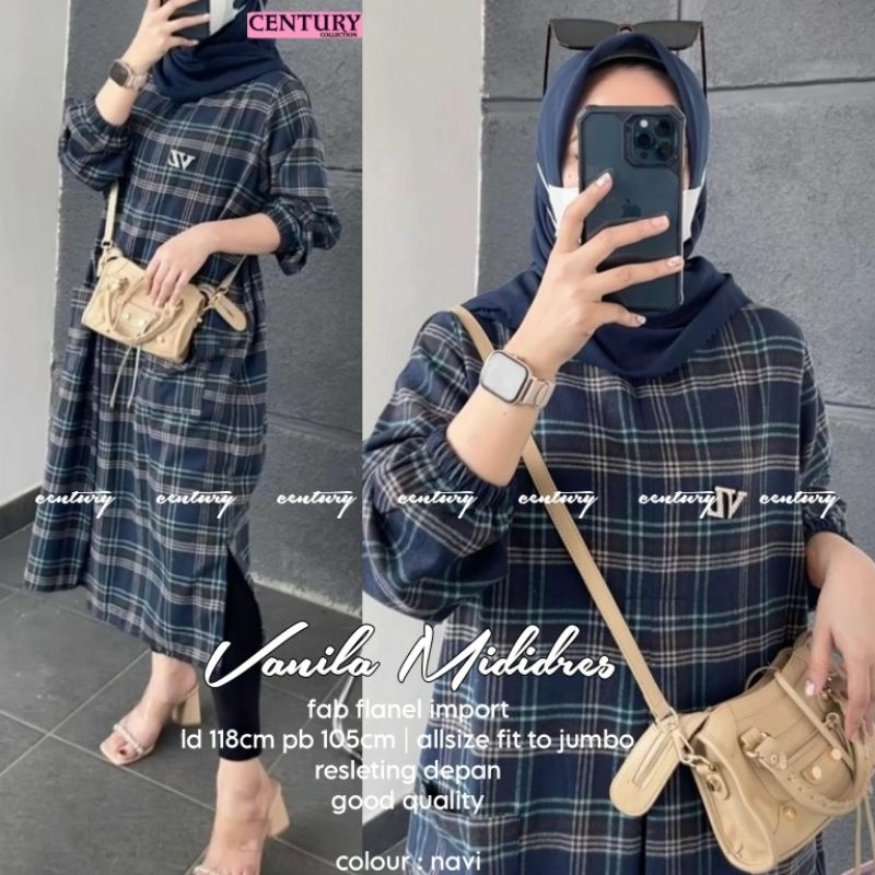 VANILA MIDI DRESS KOTAK TARTAN KAIN FLANEL 1111