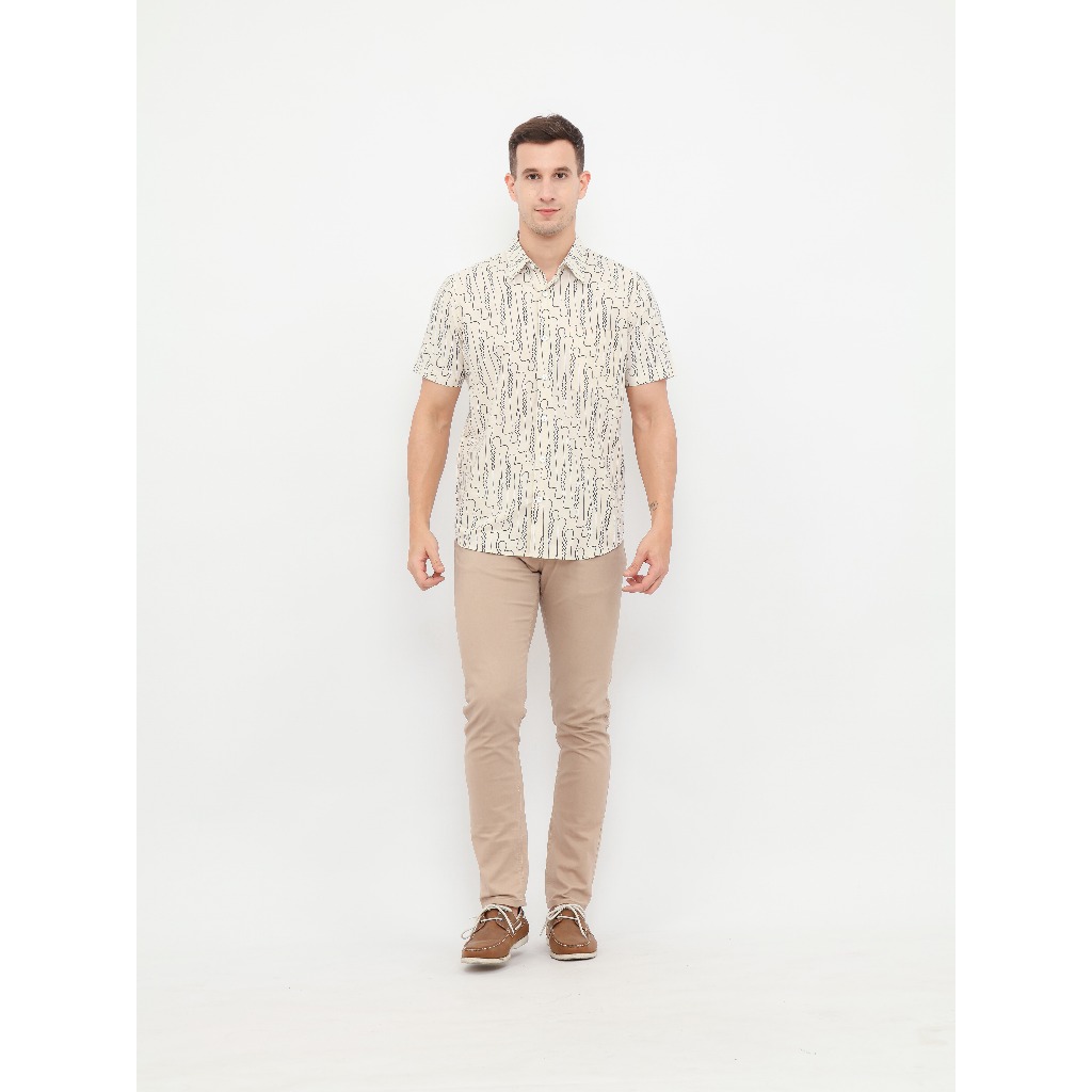 Batik Adiharjo Kemeja Lengan Pendek Parang Barong White | Kemeja Batik Pria Katun Premium