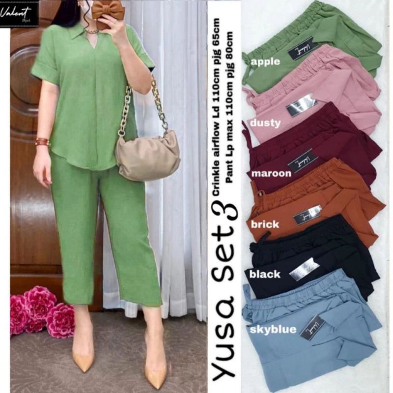 setelan YUSA lengan pendek bahan crinkle//Setelan crinkle