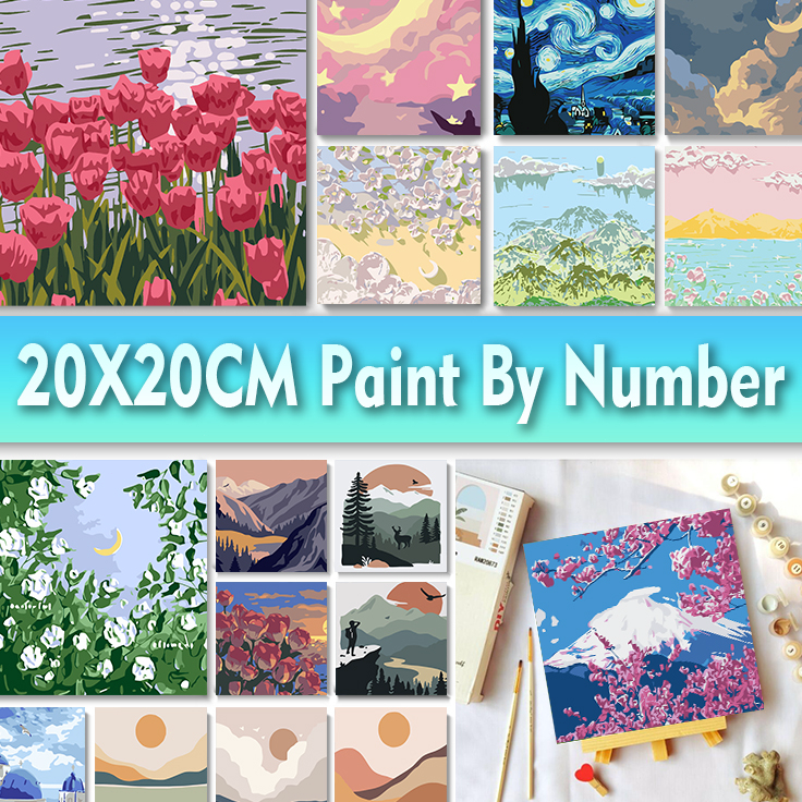 

➞✸✿ Paint By Number 20x20cm DIY Paint Kit with Frame Digital Painting Landscape Cartoon Anime Series Harga Termurah