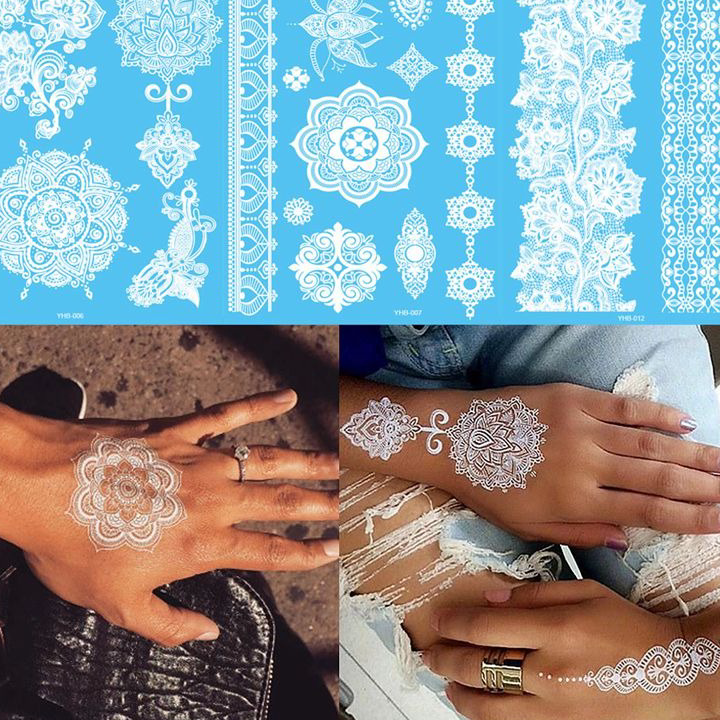 Laris Stiker Henna Tatto Motif Henna Temporer Mahendi Instan Decal Putih White